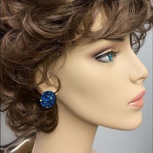 Druzy Turquoise Stud Earrings Handcrafted